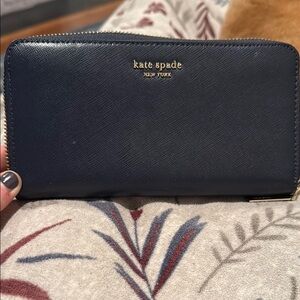 Kate Spade Dark Blue Wallet with Gold Accents